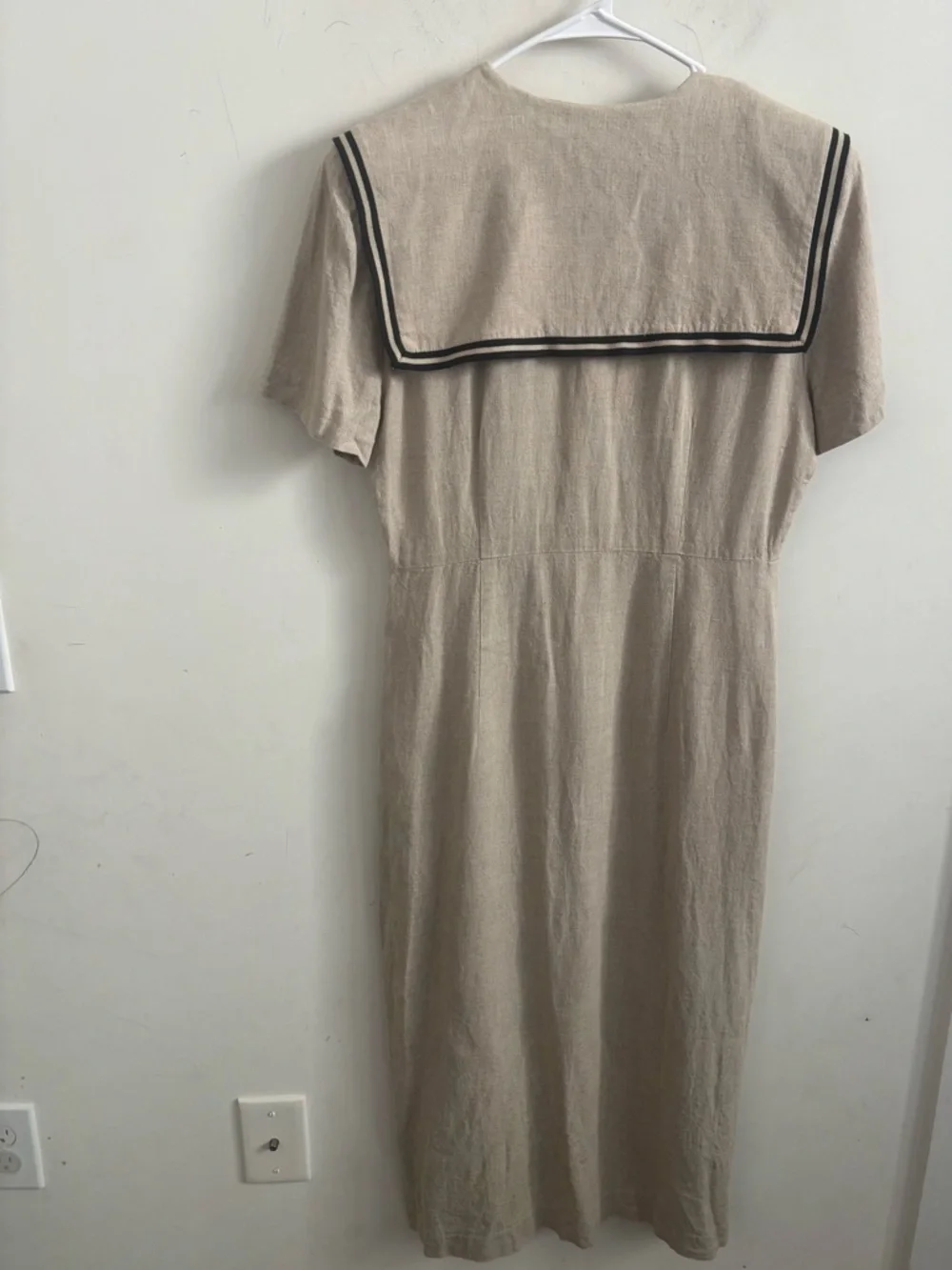Boho Linen Sailor Maxi Dress Sz 10 Coastal Button Capsule Minimalist Lagenlook - Picture 2 of 5